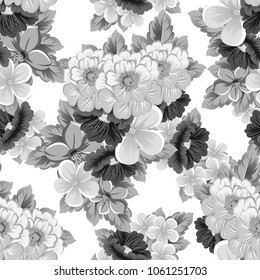 monochrome abstract seamless pattern of flowers. For your fashion design, fabric, postcards. Congratulations, invitations and much more. Vector ilustration.