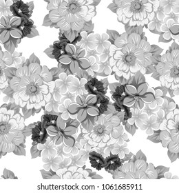 monochrome abstract seamless pattern of flowers. For your fashion design, fabric, postcards. Congratulations, invitations and much more. Vector ilustration.