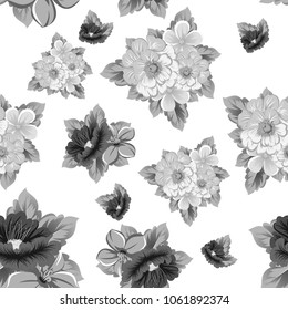 monochrome abstract seamless pattern of flowers. For your fashion design, fabric, postcards. Congratulations, invitations and much more. Vector ilustration.