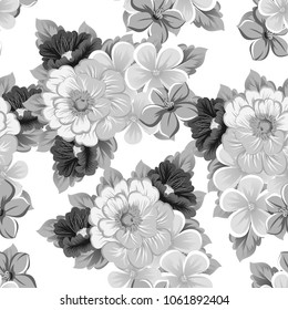 monochrome abstract seamless pattern of flowers. For your fashion design, fabric, postcards. Congratulations, invitations and much more. Vector ilustration.