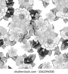monochrome abstract seamless pattern of flowers. For your fashion design, fabric, postcards. Congratulations, invitations and much more. Vector ilustration.