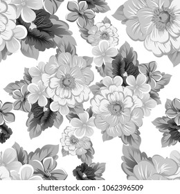 monochrome abstract seamless pattern of flowers. For your fashion design, fabric, postcards. Congratulations, invitations and much more. Vector ilustration.