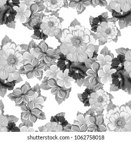 monochrome abstract seamless pattern of flowers. For your fashion design, fabric, postcards. Congratulations, invitations and much more. Vector ilustration.