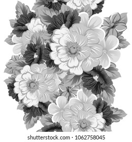 monochrome abstract seamless pattern of flowers. For your fashion design, fabric, postcards. Congratulations, invitations and much more. Vector ilustration.