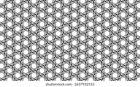 Monochrome Abstract: Seamless Pattern of Geometric Hexagons and Triangles for Modern Backgrounds and Designs Featuring Intricate Lines, Repetition and Sharp Angles