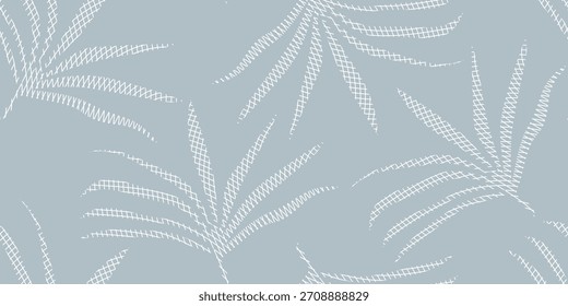 Abstraktes, nahtloses Muster in Monochrom mit handgezeichneten Palmblättern. Perfekt für moderne Textildesigns, Stoffmotive, Tapeten oder Hintergrunddesigns. Vektorgrafik