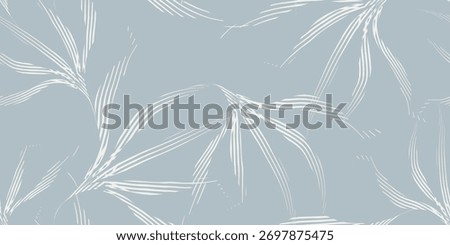 Monochrome abstract seamless pattern with a hand-drawn feel. Combines decorative leaf illustrations and graphic stripes. Perfect for modern textile, fabric prints, or backdrop designs.