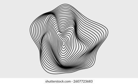 Monochrome abstract shape with concentric wavy lines