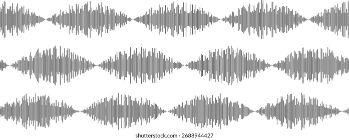 Padrão de onda sonora abstrato monocromático Repetindo formas de losango cinza rômbus representando a frequência de áudio ou pulso digital em um fundo branco