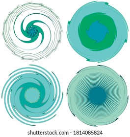 Monochrome abstract spiral, swirl, twirl and vortex shapes