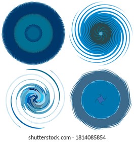 Monochrome abstract spiral, swirl, twirl and vortex shapes