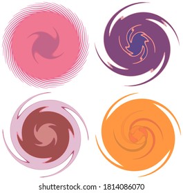 Monochrome abstract spiral, swirl, twirl and vortex shapes