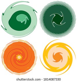 Monochrome abstract spiral, swirl, twirl and vortex shapes