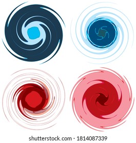 Monochrome abstract spiral, swirl, twirl and vortex shapes