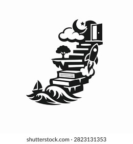 Monochrome abstract staircase graphic representing upward movement and success