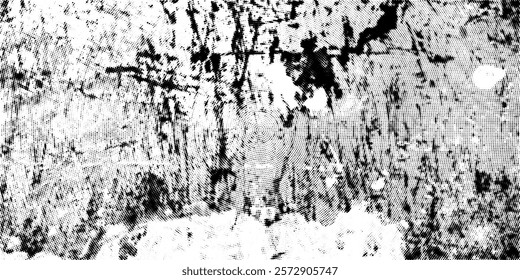 Monochrome abstract texture featuring grunge, scratches, and halftone background effects against a distressed. Vector design.