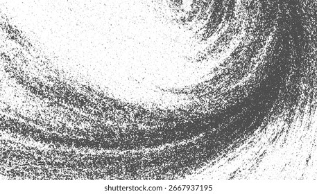 Eine monochrome abstrakte Textur mit einem wirbelnden Muster aus schwarzen Flecken auf weißem Hintergrund.