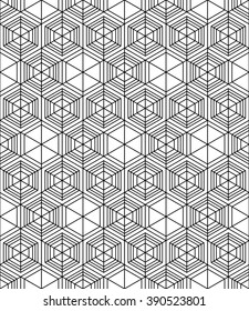 Monochrome abstract textured geometric seamless pattern with geometric figures. Vector black and white textile backdrop.