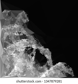 Monochrome abstract triangle background. Grayscale, black and white.  Low polygonal.