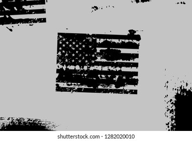 Monochrome abstract vector grunge background with US flag.
