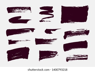 Monochrome abstract vector grunge textures. Set of hand drawn paint brush strokes and stains.