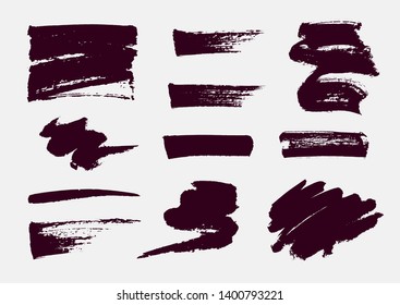 Monochrome abstract vector grunge textures. Set of hand drawn paint brush strokes and stains.