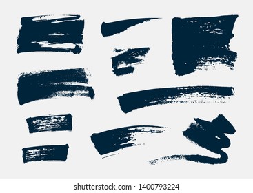 Monochrome abstract vector grunge textures. Set of hand drawn paint brush strokes and stains.