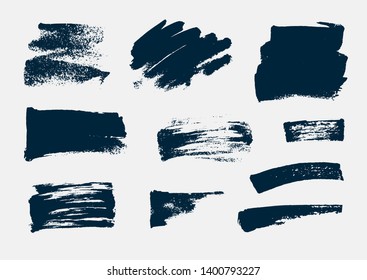 Monochrome abstract vector grunge textures. Set of hand drawn paint brush strokes and stains.