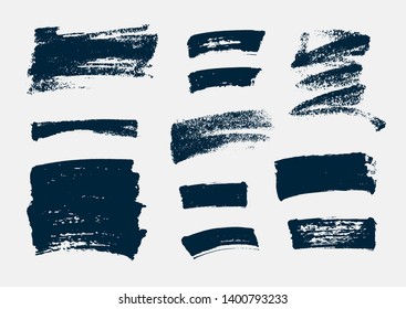 Monochrome abstract vector grunge textures. Set of hand drawn paint brush strokes and stains.