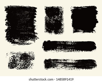 Monochrome abstract vector grunge textures. Set of hand drawn paint brush strokes and stains.