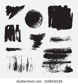 Monochrome abstract vector grunge textures. Set of hand drawn paint brush strokes and stains.