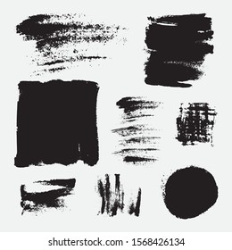 Texturas grunge de Vector abstracto monocromo. Conjunto de pinceladas y manchas de pintura dibujadas a mano.
