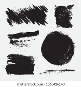 Monochrome abstract vector grunge textures. Set of hand drawn paint brush strokes and stains.