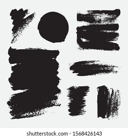 Monochrome abstract vector grunge textures. Set of hand drawn paint brush strokes and stains.