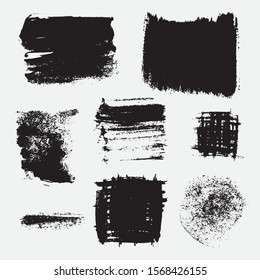Monochrome abstract vector grunge textures. Set of hand drawn paint brush strokes and stains.