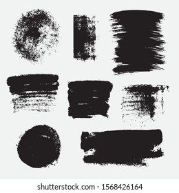 Monochrome abstract vector grunge textures. Set of hand drawn paint brush strokes and stains.