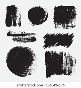 Monochrome abstract vector grunge textures. Set of hand drawn paint brush strokes and stains.