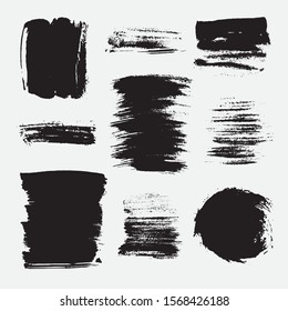 Monochrome abstract vector grunge textures. Set of hand drawn paint brush strokes and stains.