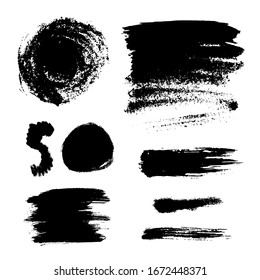 Texturas monocromas abstractas de grunge vectorial. Conjunto de pinturas pintadas a mano pinceladas y manchas.