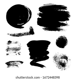 Monochrome abstract vector grunge textures. Set of hand drawn paint brush strokes and stains.