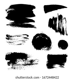 Monochrome abstrakte Vektorillustration Grunge Texturen. Set von handgezeichneten Pinselstrichen und -flecken.