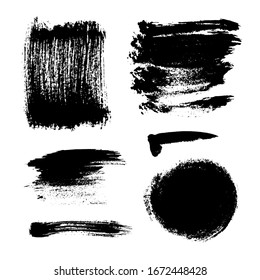 Monochrome abstract vector grunge textures. Set of hand drawn paint brush strokes and stains.
