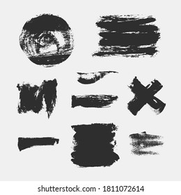 Monochrome abstrakte Vektorgrunge-Texturen. Set von handgezeichneten Pinselstrichen und -flecken.