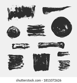 Monochrome abstract vector grunge textures. Set of hand drawn paint brush strokes and stains.