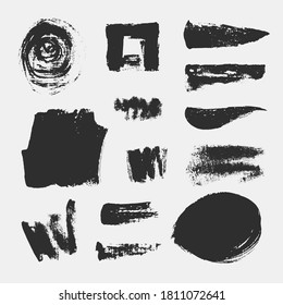 Monochrome abstract vector grunge textures. Set of hand drawn paint brush strokes and stains.