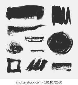 Monochrome abstract vector grunge textures. Set of hand drawn paint brush strokes and stains.