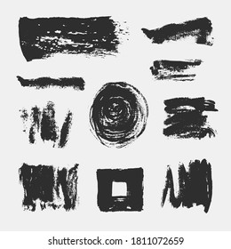 Texturas de grueso vectorial abstracto monocromo. Juego de pinceladas y manchas de pincel dibujadas a mano.