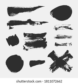 Monochrome abstract vector grunge textures. Set of hand drawn paint brush strokes and stains.