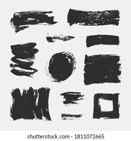 Monochrome abstract vector grunge textures. Set of hand drawn paint brush strokes and stains.