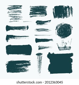 Monochrome abstract vector grunge textures. Set of hand drawn paint brush strokes and stains.